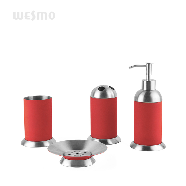 Red high quality bath accessories toothbrush holder stainless steel soap set 